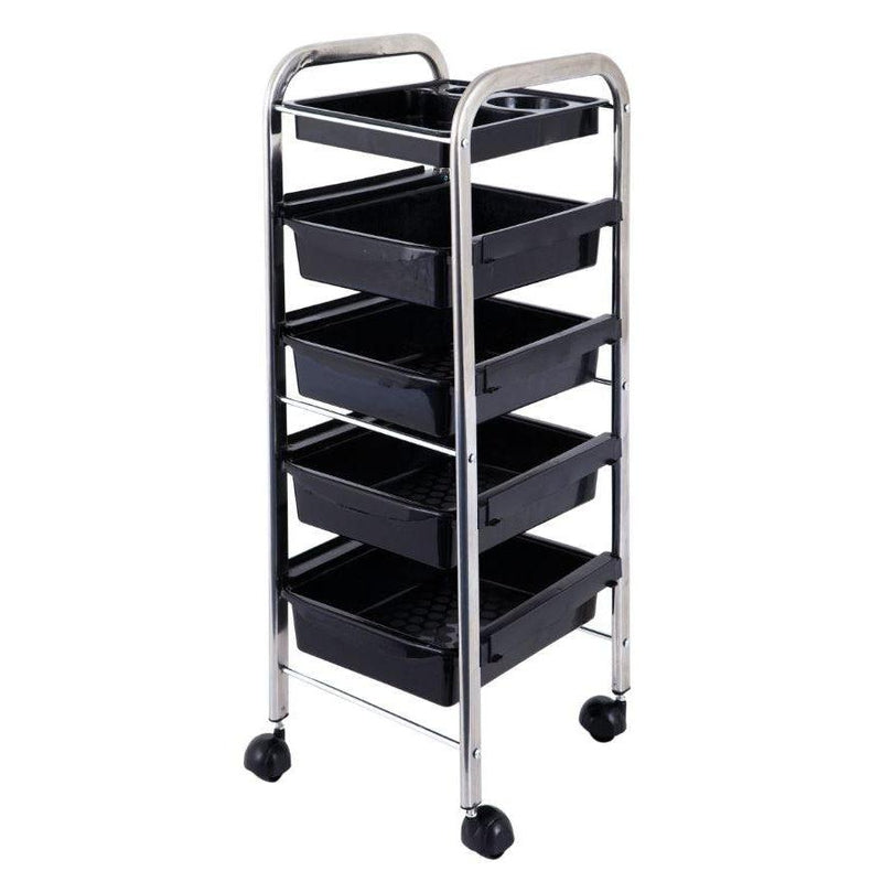 Lucky Salon Trolley Plastic Black 5 Tier