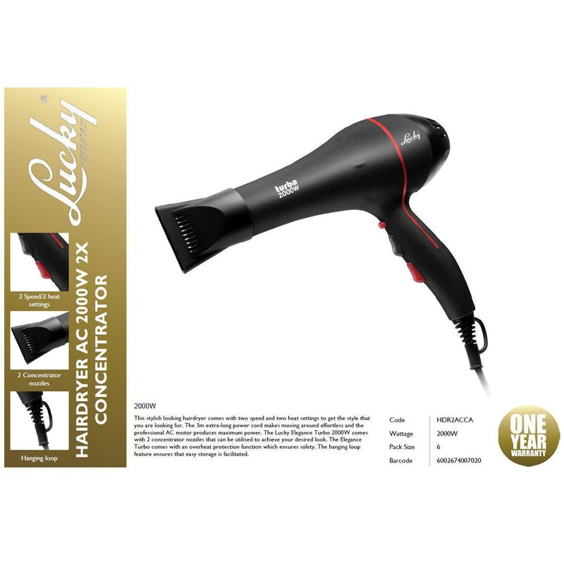 Buy-Lucky Hair Dryer With Attachments Plastic Black 2000W "Elegance"-Online-in South Africa-on Zalemart