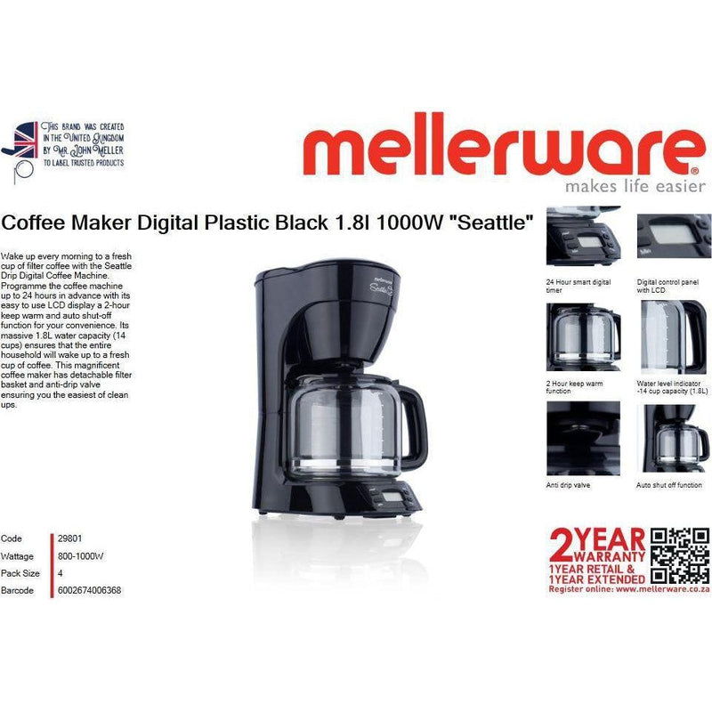 Buy-Mellerware Coffee Maker Digital Plastic Black 1.8l 1000W "Seattle"-Online-in South Africa-on Zalemart