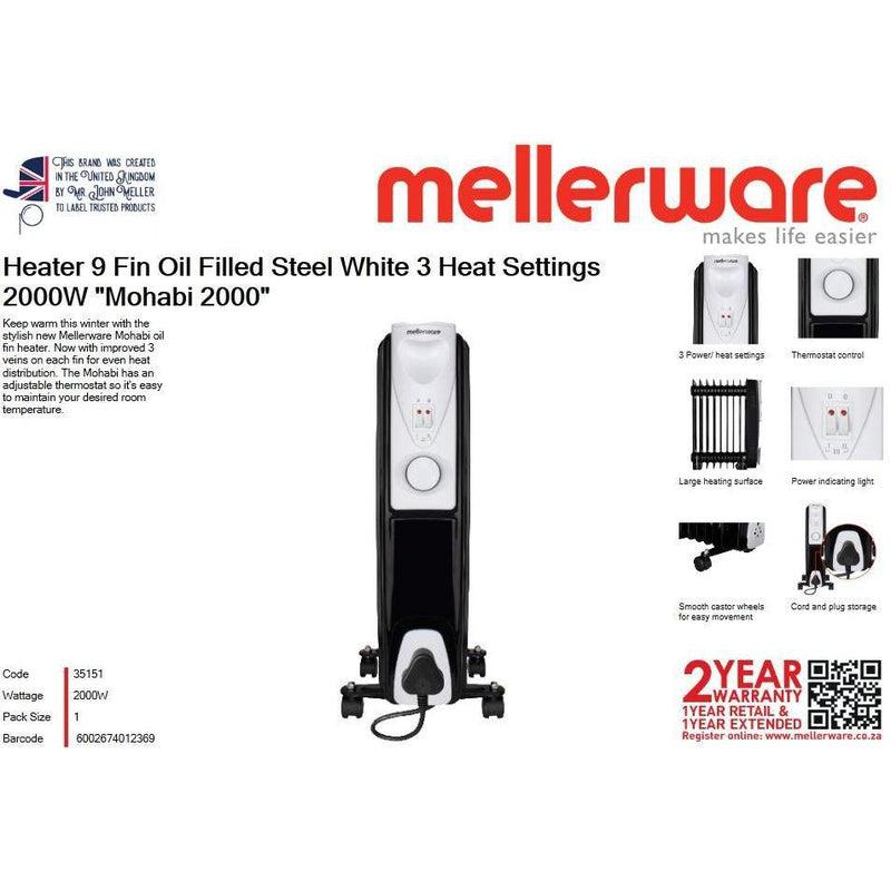 Buy-Mellerware Heater 9 Fin Oil Filled Steel Black 3 Heat Settings 2000W "Mohabi 2000"-Online-in South Africa-on Zalemart