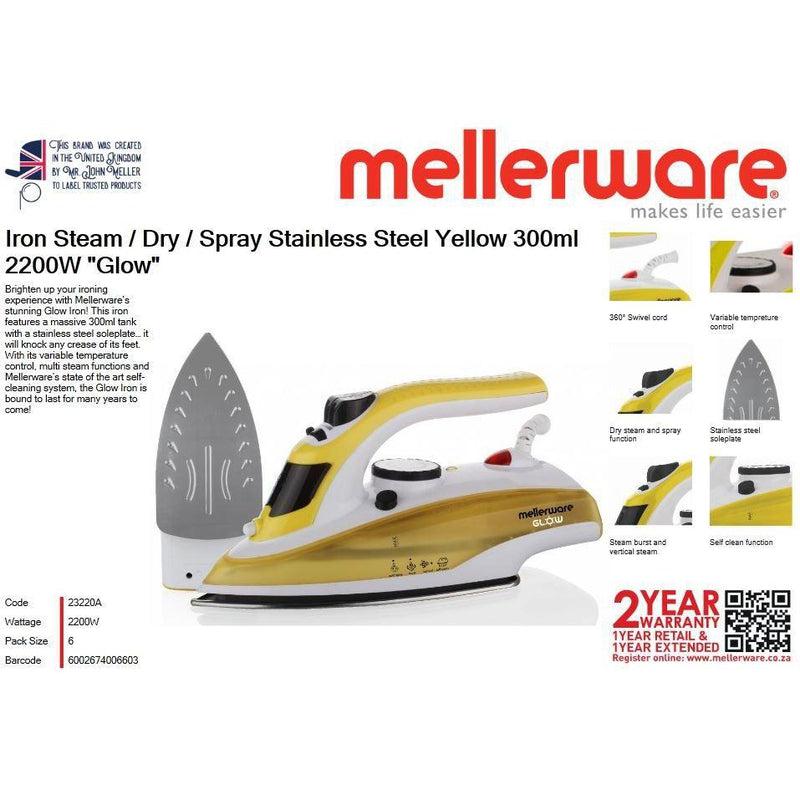 Buy-Mellerware Iron Steam / Dry / Spray Stainless Steel Yellow 300ml 2200W "Glow"-Online-in South Africa-on Zalemart