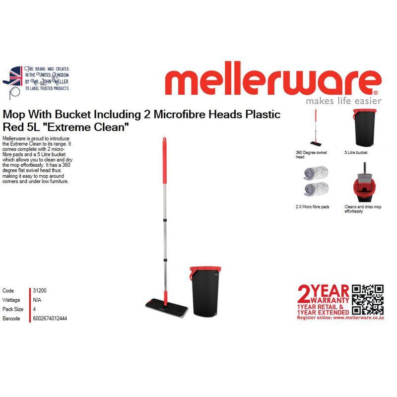 Buy-Mellerware Mop With Bucket Including 2 Microfibre Heads Plastic Red 5L "Extreme Clean"-Online-in South Africa-on Zalemart