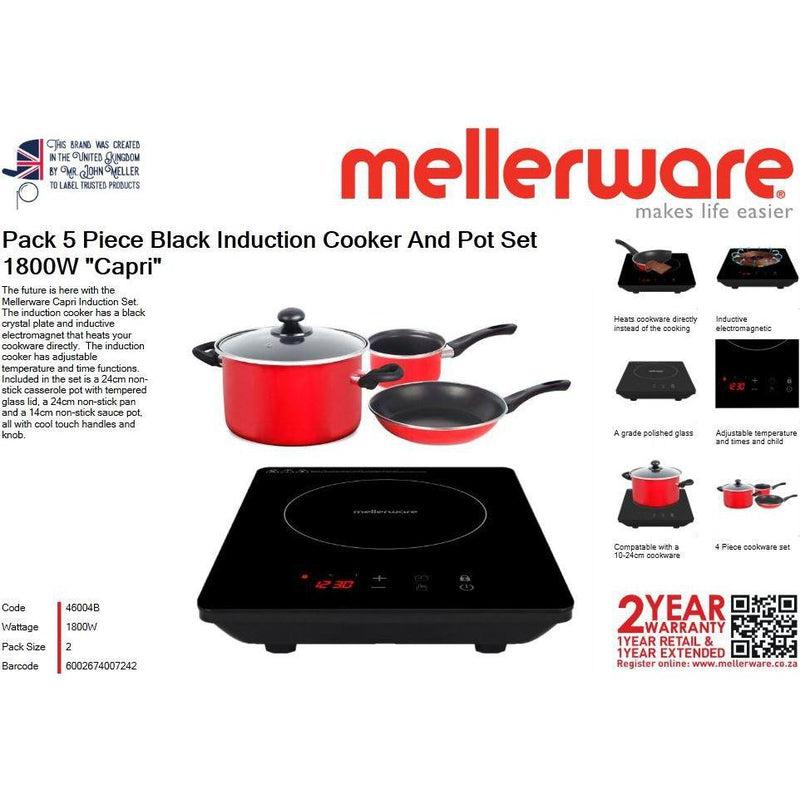 Buy-Mellerware Pack | 5 Piece Black Induction Cooker And Pot Set 1800W "Capri"-Online-in South Africa-on Zalemart
