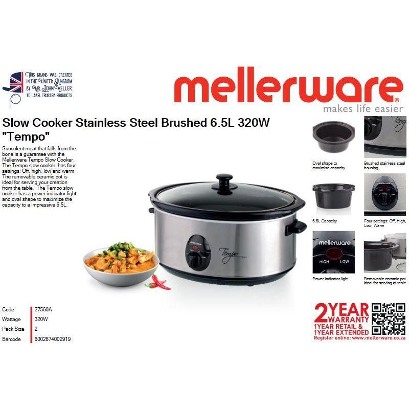 Buy-Mellerware Slow Cooker Stainless Steel Brushed 6.5L 320W "Tempo"-Online-in South Africa-on Zalemart