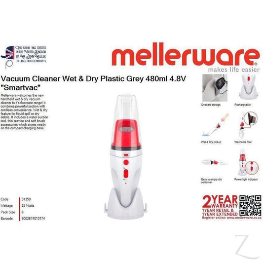 Buy-Mellerware Vacuum Cleaner Wet & Dry Plastic Grey 480ml 4.8V "Smartvac"-Online-in South Africa-on Zalemart
