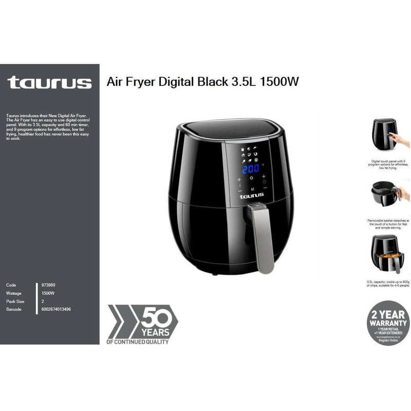 Buy-Taurus Air Fryer Digital Black 3.5L 1500W 'Digital Plus'-Online-in South Africa-on Zalemart