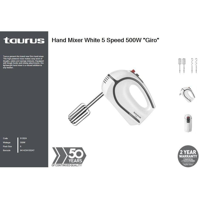 Buy-Taurus Hand Mixer White 5 Speed 500W "Giro"-Online-in South Africa-on Zalemart