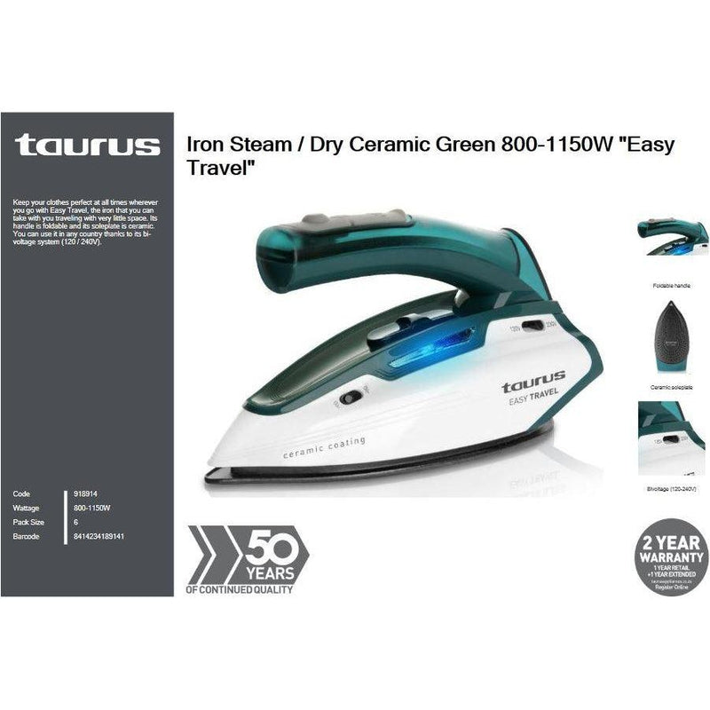 Buy-Taurus Iron Steam / Dry Ceramic Green 800-1150W "Easy Travel"-Online-in South Africa-on Zalemart