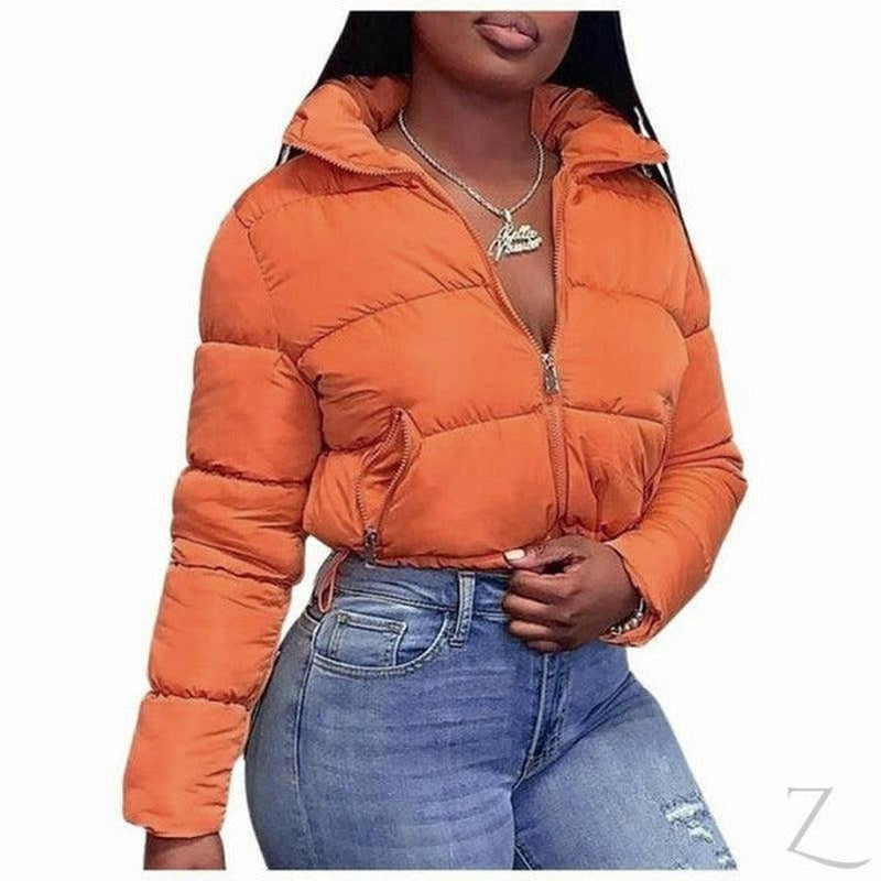 Ladies cropped puffer jacket online