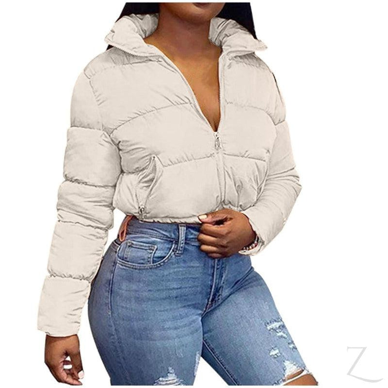 Buy-Ladies Cropped Puffer Jacket | Zipper | "Thingo"-Beige-S-Online-in South Africa-on Zalemart