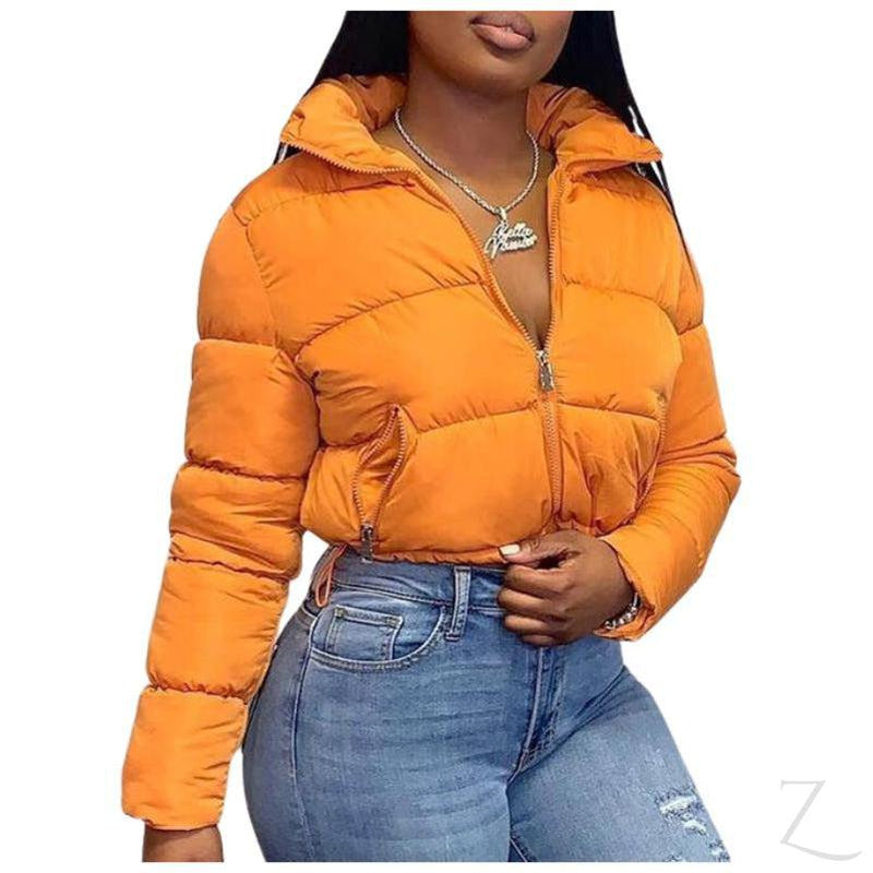 Buy-Ladies Cropped Puffer Jacket | Zipper | "Thingo"-Orange-S-Online-in South Africa-on Zalemart