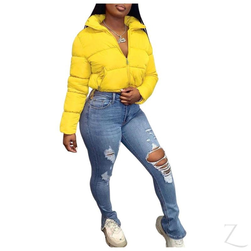 Buy-Ladies Cropped Puffer Jacket | Zipper | "Thingo"-Yellow-S-Online-in South Africa-on Zalemart