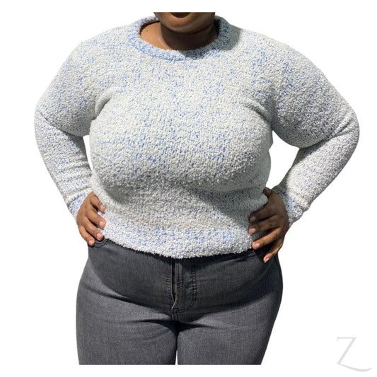 Buy-Ladies Cropped Woolly Sweater | Plain | "Ria"-Blue & White-S-Online-in South Africa-on Zalemart