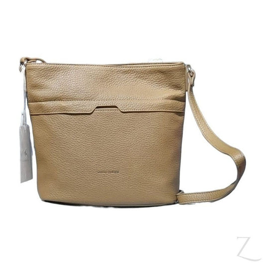 Buy-Ladies Crossbody Shoulder Bag | Double Zip | "Vido"-Taupe-Online-in South Africa-on Zalemart