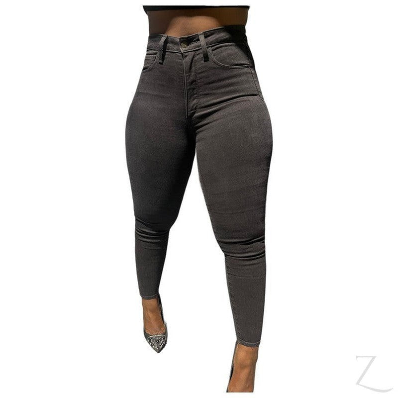 Buy-Ladies Extra High Rise Super Skinny Super Strong Stretchy Denim Jeans | Plain | "Bobo"-Charcoal Black-26-Regular-Online-in South Africa-on Zalemart