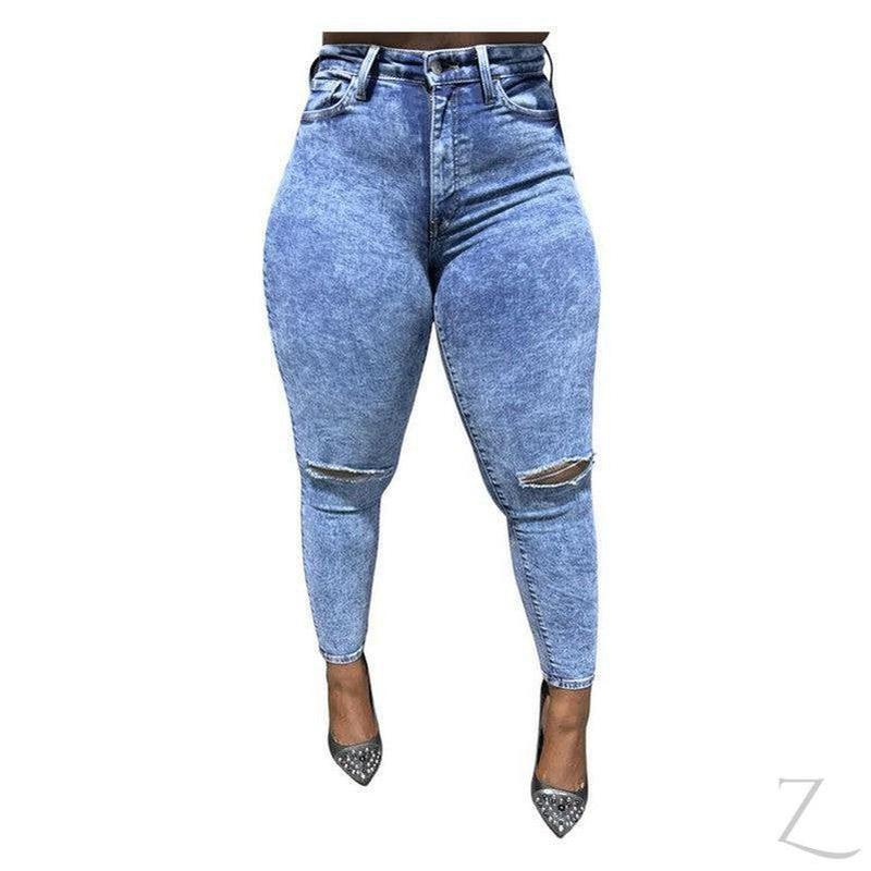 Buy-Ladies Extra High Rise Super Stretchy Super Skinny Super Strong Denim Jeans | Ripped | "Futhi" - B Grade-Stone Wash Blue-28-Online-in South Africa-on Zalemart