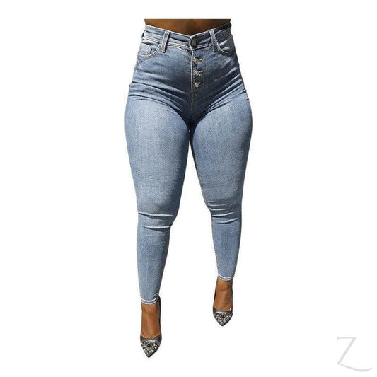 Buy-Ladies Extra High Waist Super Skinny Super Stretchy Strong Denim Jeans | Button Fly | "Ibhuku"-Blue-32-Online-in South Africa-on Zalemart