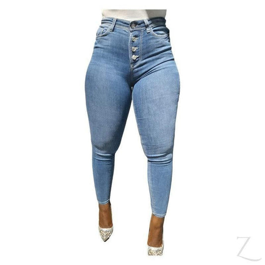 Buy-Ladies Extra High Waist Super Skinny Super Stretchy Strong Denim Jeans | Button Fly | "Ibhuku"-Light Blue-32-Online-in South Africa-on Zalemart