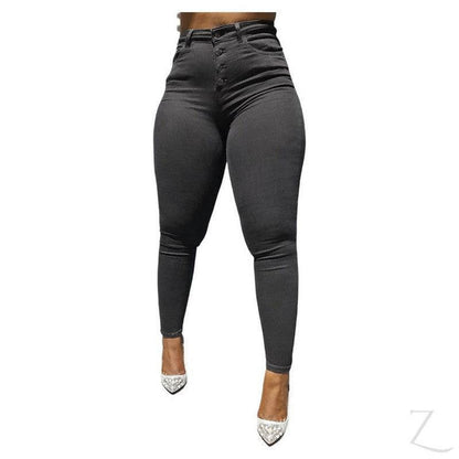 Buy-Ladies Extra High Waist Super Skinny Super Stretchy Strong Denim Jeans | Button Fly | "Mina"-Black-32-Regular-Online-in South Africa-on Zalemart