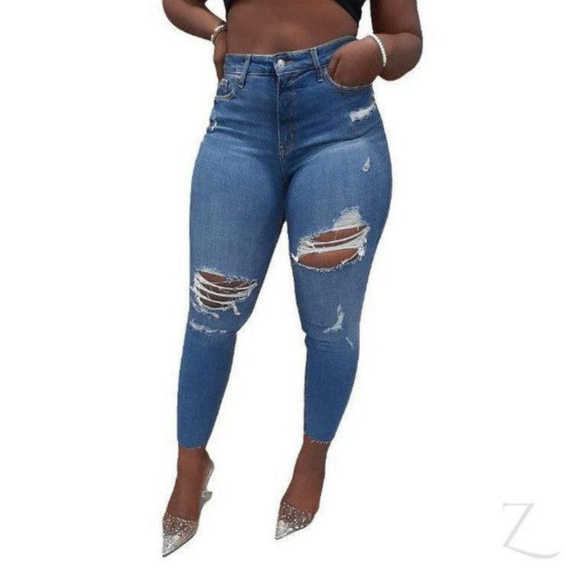 Buy-Ladies Extra High Waist Super Stretchy Super Skinny Strong Denim Jeans | Ripped | "Samina"-Online-in South Africa-on Zalemart