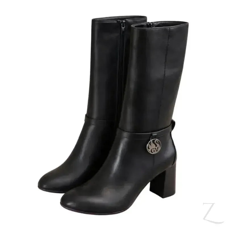 Buy-Ladies Faux Leather Block Heel Boots | High Calf | "Khanya"-Online-in South Africa-on Zalemart