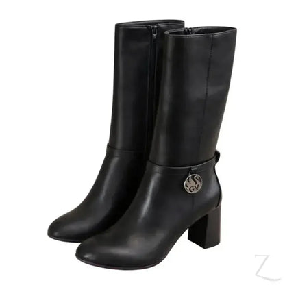 Buy-Ladies Faux Leather Block Heel Boots | High Calf | "Khanya"-Online-in South Africa-on Zalemart