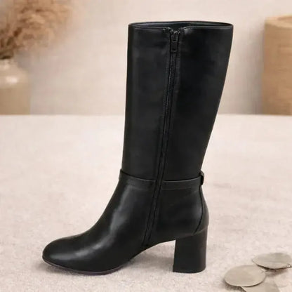 Buy-Ladies Faux Leather Block Heel Boots | High Calf | "Khanya"-Online-in South Africa-on Zalemart