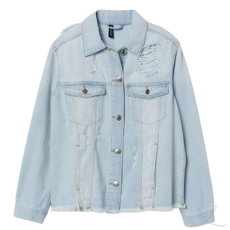 Buy-Ladies Heavily Distressed Denim Jacket | Ripped | "Futhi"-Light Blue-XS-Online-in South Africa-on Zalemart