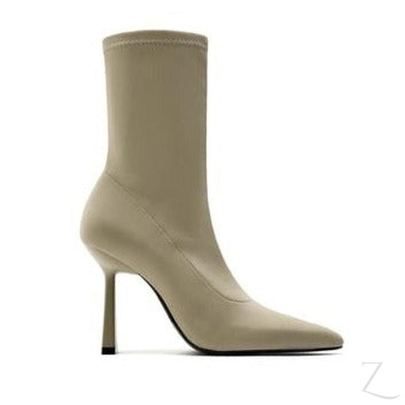Buy-Ladies High Heel Stretchy Fabric Ankle Boots | "Zia"-Taupe Grey-4-Online-in South Africa-on Zalemart