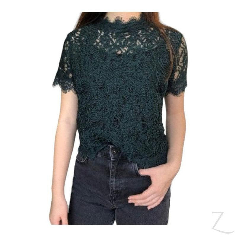 Buy-Ladies High Neck Lace Top | Short Sleeve | "Zia"-Green-S-Online-in South Africa-on Zalemart