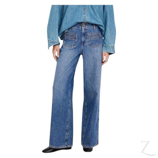Buy-Ladies High Rise Strong Wide Leg Denim Jeans | Front Pockets | "Samina" - A Grade-Blue-24-Online-in South Africa-on Zalemart