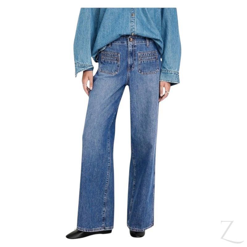 Buy-Ladies High Rise Strong Wide Leg Denim Jeans | Front Pockets | "Samina" - B Grade-Blue-24-Online-in South Africa-on Zalemart