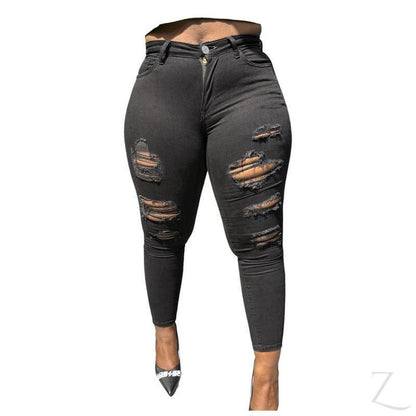 Buy-Ladies High Rise Super Skinny Super Stretchy Strong Denim Jeans | Ripped | "Ravi"-Black-26-Regular-Online-in South Africa-on Zalemart