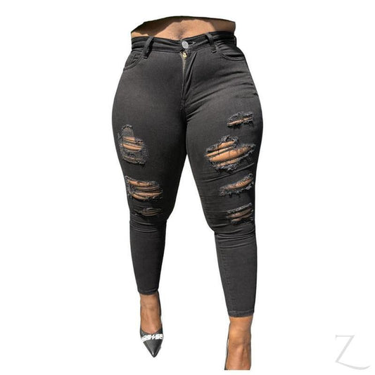 Buy-Ladies High Rise Super Skinny Super Stretchy Strong Denim Jeans | Ripped | "Ravi"-Black-26-Regular-Online-in South Africa-on Zalemart