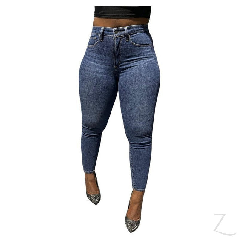 Buy-Ladies High Rise Super Skinny Super Strong Stretchy Denim Jeans | Plain | "Bobo"-Dark Blue-26-Regular-Online-in South Africa-on Zalemart