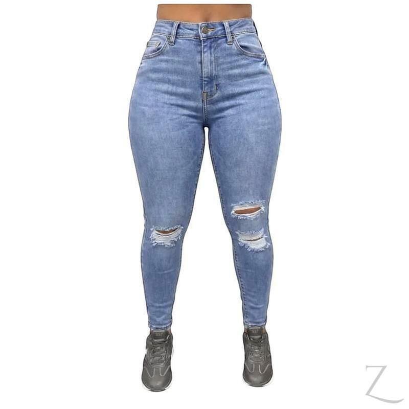 Buy-Ladies High Rise Super Skinny Super Strong Stretchy Denim Jeans | Ripped | "Nisa" - B Grade-Light Blue-30-Online-in South Africa-on Zalemart