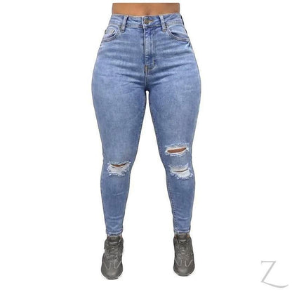 Buy-Ladies High Rise Super Skinny Super Strong Stretchy Denim Jeans | Ripped | "Nisa" - B Grade-Light Blue-30-Online-in South Africa-on Zalemart