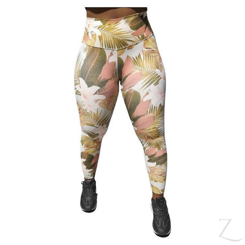 Buy-Ladies High Rise Super Stretchy Leggings | Printed | "Samina"-White with Brown Leaves-XS-Regular-Online-in South Africa-on Zalemart