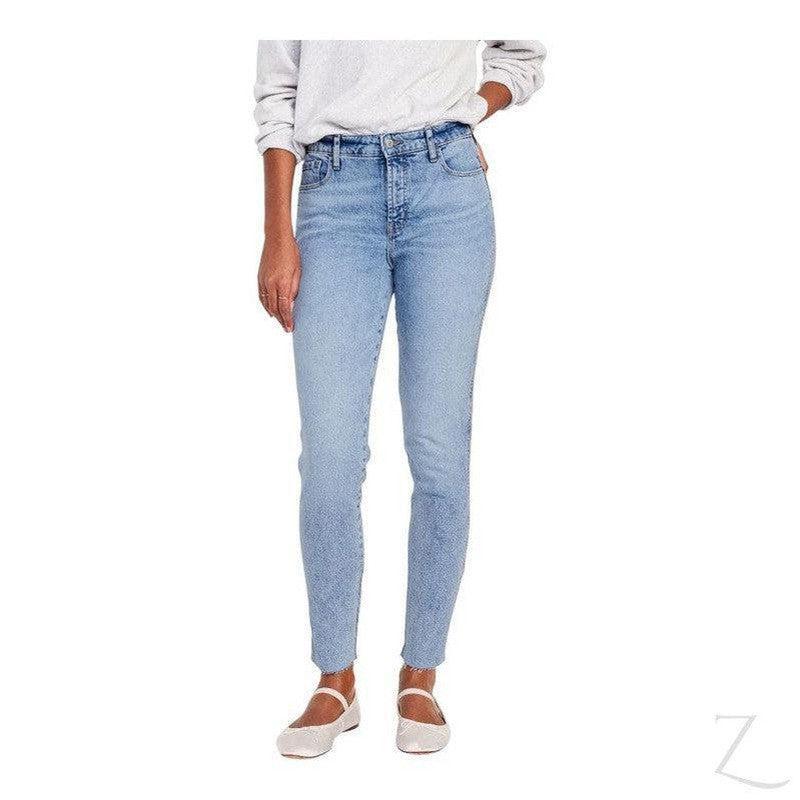 Buy-Ladies High Rise Super Strong Slightly Stretchy Slim Fit Denim Jeans With Cropped Hem | Plain | "Samina" - B Grade-Light Blue-24-Regular-Online-in South Africa-on Zalemart