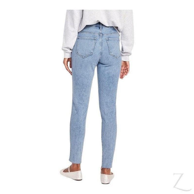 Buy-Ladies High Rise Super Strong Slightly Stretchy Slim Fit Denim Jeans With Cropped Hem | Plain | "Samina" - B Grade-Online-in South Africa-on Zalemart