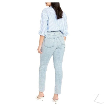 Buy-Ladies High Rise Super Strong Slightly Stretchy Slim Fit Denim Jeans With Cropped Hem | Ripped | "Samina"-Online-in South Africa-on Zalemart