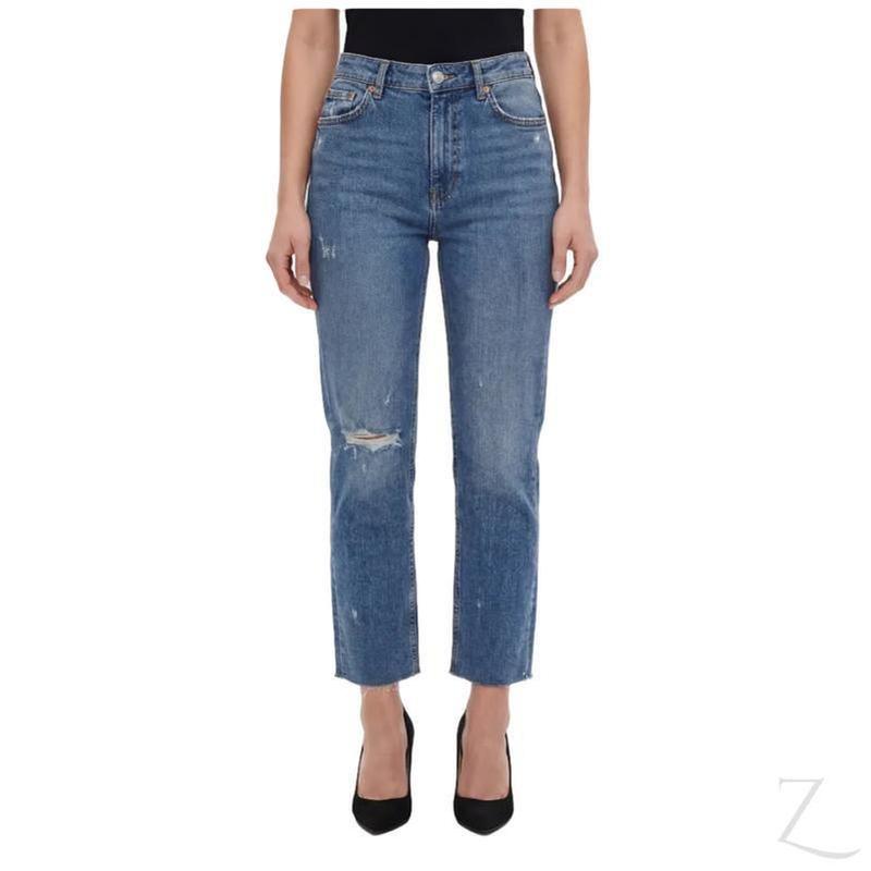 Buy-Ladies High Rise Super Strong Straight Leg Ripped Jeans | Cropped | "Zia" - B Grade-Blue-26-Online-in South Africa-on Zalemart