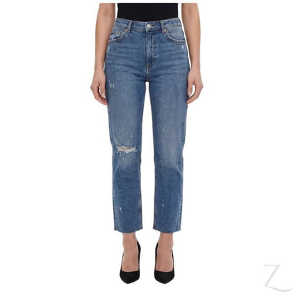 Buy-Ladies High Rise Super Strong Straight Leg Ripped Jeans | Cropped | "Zia" - B Grade-Blue-26-Online-in South Africa-on Zalemart