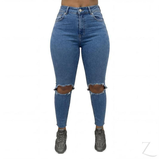 Buy-Ladies High Rise Super Strong Super Skinny Slightly Stretchy Ripped Jeans | Cropped | "Bia" - B Grade-Blue-28-Online-in South Africa-on Zalemart