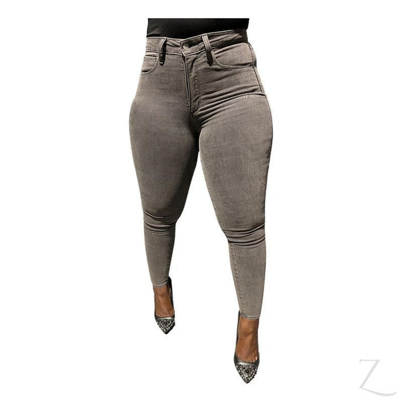 Buy-Ladies High Rise Super Strong Super Skinny Stretchy Denim Jeans | Plain | "Bobo"-Grey-26-Regular-Online-in South Africa-on Zalemart
