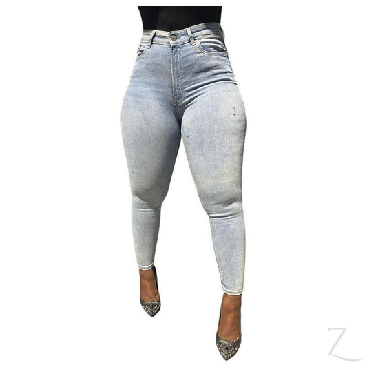 Buy-Ladies High Rise Super Strong Super Skinny Super Stretchy Denim Jeans | Ripped | "Sia"-Light Blue-28-Online-in South Africa-on Zalemart