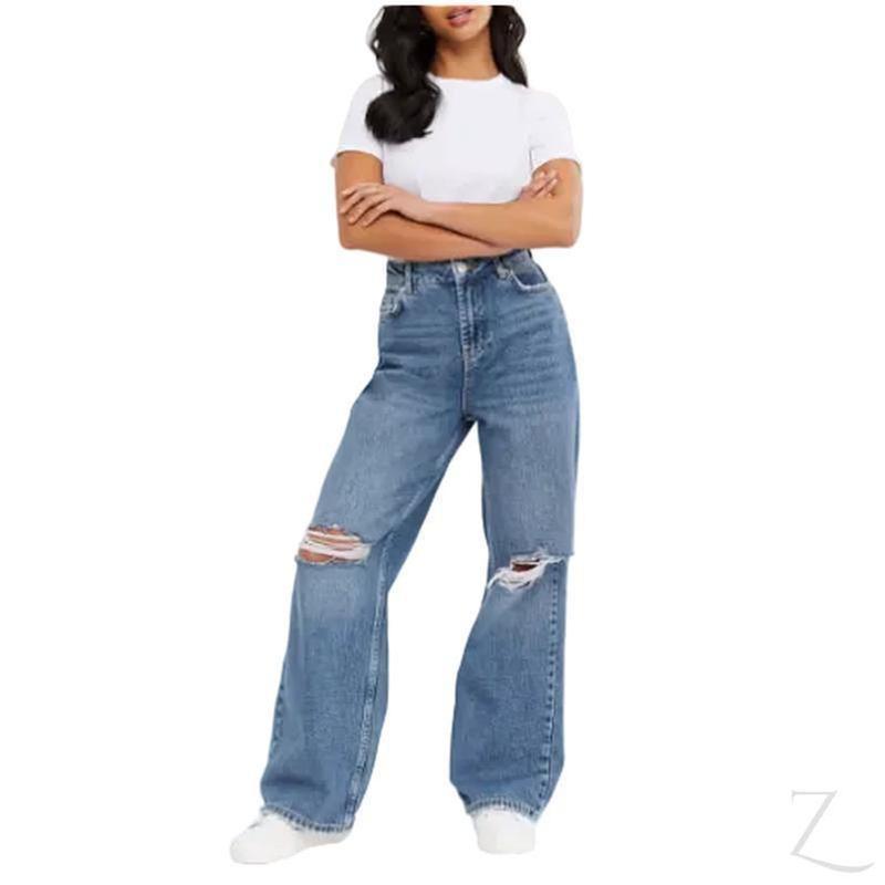 Buy-Ladies High Rise Super Strong Wide Leg Dad Jeans | Ripped | "Bula" - A Grade-Online-in South Africa-on Zalemart