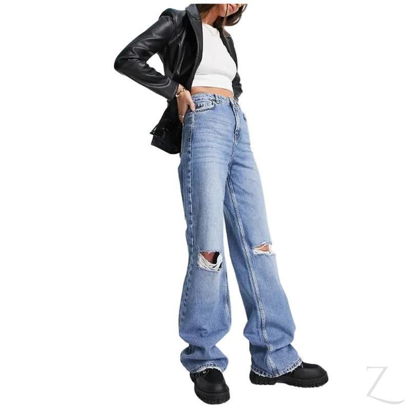 Buy-Ladies High Rise Super Strong Wide Leg Dad Jeans | Ripped | "Bula" - A Grade-Online-in South Africa-on Zalemart