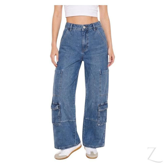 Buy-Ladies High Rise Super Strong Wide-Leg Denim Jeans | Cargo | "Gisi" - B Grade-Blue-26-Online-in South Africa-on Zalemart