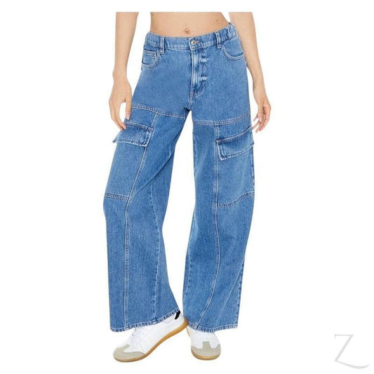 Buy-Ladies High Rise Wide Leg Baggy Jeans | Cargo | "Fele" - B Grade-Blue-24-Online-in South Africa-on Zalemart